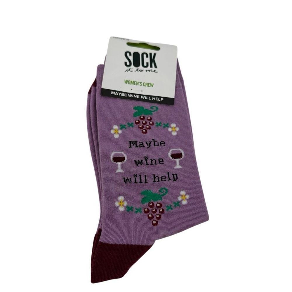 Sock It To Me Socks Womens Crew 5-10 "Maybe Wine Will Help" Gift‎ Holiday NWT